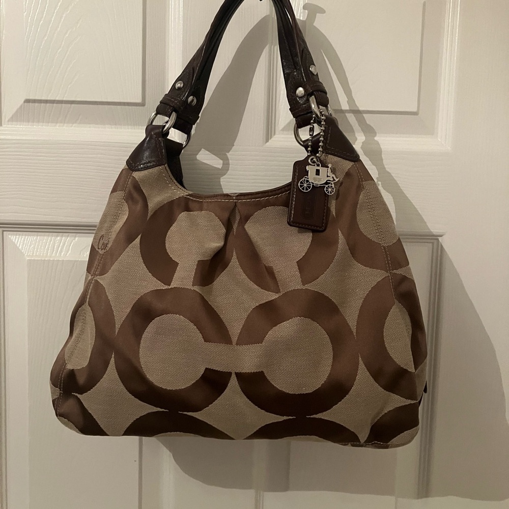 Coach Brown and Cream Shoulder Bag